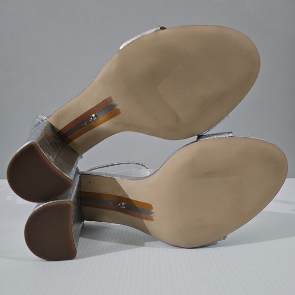 Sam Edelman Yaro Block Heel Sandal Women 9 Metallic Silver Evening Wedding Party - Picture 14 of 16